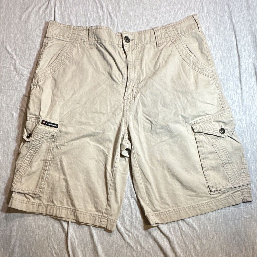 Airwalk Men's Beige Cargo Shorts Cotton Canvas Button Pockets Solid Regular